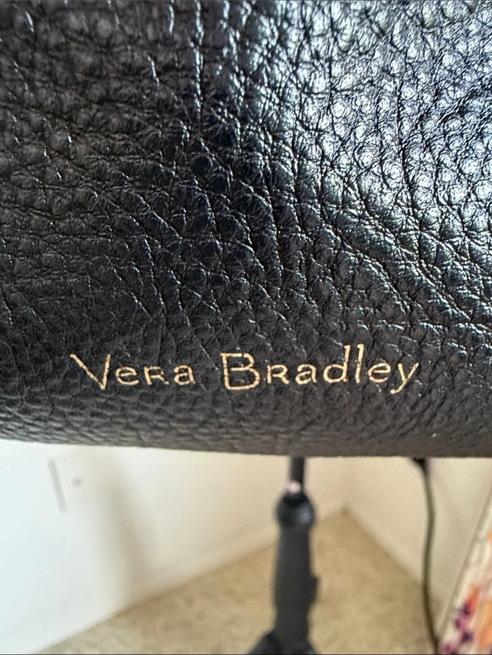 Vera Bradley Black Leather Shoulder Bag with Gold Logo